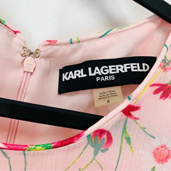 Karl Lagerfeld Dress Womens 6 Pink Floral Flowy Wedding Vacation Romantic Lined - Picture 8 of 10